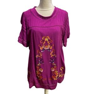 Love Harmony Embroidered Purple Tunic Top Dress Size L Rayon Polyester Lined‎